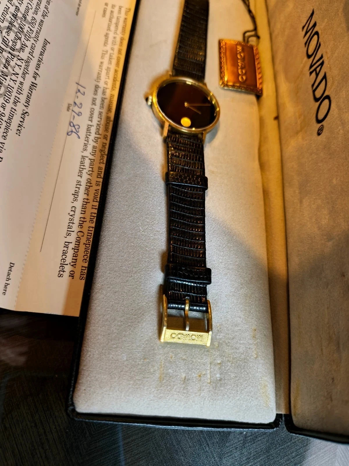 Movado Museum watch 33mm 14K Solid Gold Black Dial Zenith ALL ORIG w/Box&papers